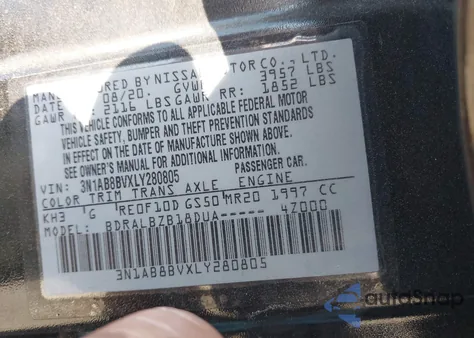 2020 Nissan Sentra S Xtronic Cvt z USA, uszkodzony, nr VIN 3N1AB8BVXLY280805